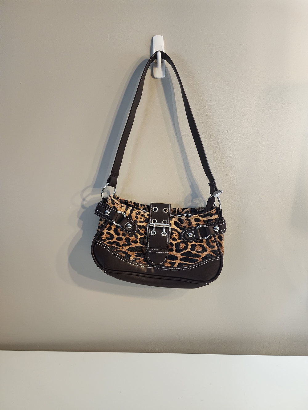 Leopard Print Mini Shoulder Bag in Brown and Black